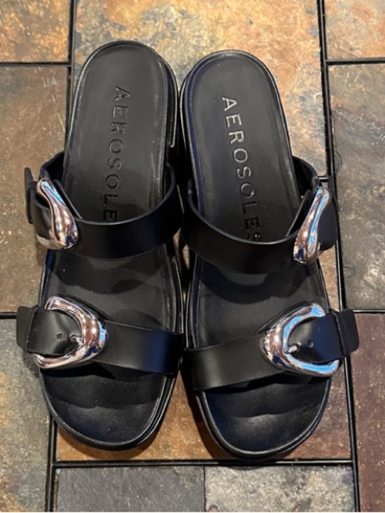 AEROSOLES Shoes - AEROSOLES Black Chance Slide Sandals with Silver Buckles